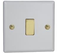 Varilight Single Rocker Light Switch Intermediate - Vogue Matt White With Polished Brass Rocker, Xy7V.mw
