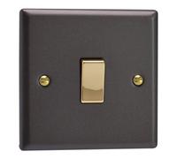 Varilight Single Rocker Light Switch Intermediate - Vogue Slate With Polished Brass Rocker, Xy7V.sl