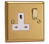 Varilight XB4DW 13A Socket, 2 Pole, Classic Brushed Brass + Brass/White Insert
