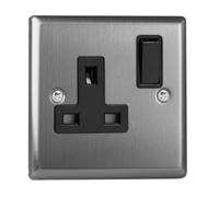 Varilight 1-Gang 13A Double Pole Switched Socket Brushed Steel