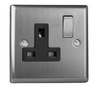 Varilight 1-Gang 13A Double Pole Switched Socket Brushed Steel