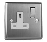 Varilight 1-Gang 13A Double Pole Switched Socket Brushed Steel