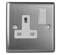 Varilight 1-Gang 13A Double Pole Switched Socket Brushed Steel