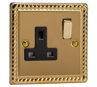Varilight 1 Gang 13 Amp Single Switched Socket XG4DB - Georgian Brass with Brass/Black Insert