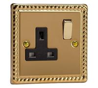 Varilight 1 Gang 13 Amp Single Switched Socket XG4DB - Georgian Brass with Brass/Black Insert