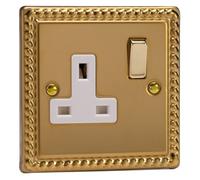 Varilight Single Switched Plug Socket - Classic Georgian Brass With Brass/white Insert, Xg4Dw