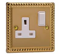 Varilight Single Switched Plug Socket - Classic Georgian Brass With White Insert, XG4W
