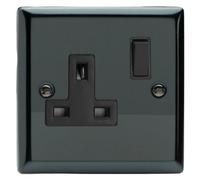Varilight Single Switched Plug Socket - Classic Iridium With Black Insert, Xi4B