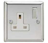 Varilight Single Switched Plug Socket - Classic Mirror Chrome With Chrome/white Insert, Xc4Dw