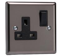 Varilight Single Switched Plug Socket - Classic Pewter With Black Insert, Xr4B