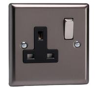 Varilight Single Switched Plug Socket - Classic Pewter With Black Insert, Xr4Db