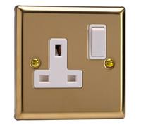 Varilight Single Switched Plug Socket - Classic Victorian Brass With White Insert, Xv4W
