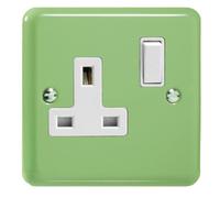 Varilight Single Switched Plug Socket - Lily Beryl Green With White Insert, Xy4W.bg