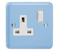 Varilight Single Switched Plug Socket - Lily Duck Egg Blue With White Insert, Xy4W.db