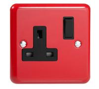 Varilight Single Switched Plug Socket - Lily Pillar Box Red With Black Insert, Xy4B.pr