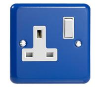 Varilight Single Switched Plug Socket - Lily Reflex Blue With White Insert, Xy4W.rb