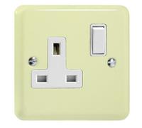 Varilight Single Switched Plug Socket - Lily White Chocolate With White Insert, Xy4W.wc