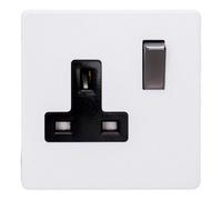 Varilight Single Switched Plug Socket - Screwless Primed Ready To Paint With Iridium/black Insert, Xdy4Ibs.pd