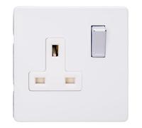 Varilight Primed Ready to Paint Flat Plate Screwless 1 Gang 13 Amp Switched Plug Socket - White Inserts