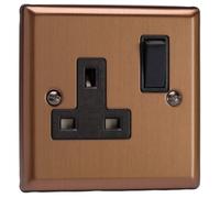 Varilight Single Switched Plug Socket - Urban Brushed Bronze With Black Insert, Xy4B.bz