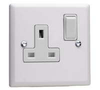 Varilight Single Switched Plug Socket - Urban Chalk White With White Insert, Xy4W.cw