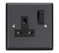 Varilight Single Switched Plug Socket - Urban Matt Black With Black Insert, Xy4B.mb