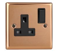 Varilight Single Switched Plug Socket - Urban Polished Copper With Black Insert, Xy4B.cu