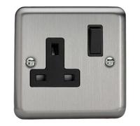 Varilight Single Switched Plug Socket - Value Matt Chrome With Black Insert, Xs4B