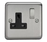 Varilight Classic 1 Gang Switched Socket with Black Insets (Single XS4DB) - Matt Chrome - XS4DB
