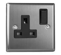 Varilight 1-Gang 13A Double Pole Switched Socket Brushed Steel