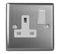 Varilight 1-Gang 13A Double Pole Switched Socket Brushed Steel
