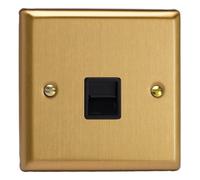 Varilight Single Telephone Socket - Classic Brushed Brass With Black Insert, Xbtsb