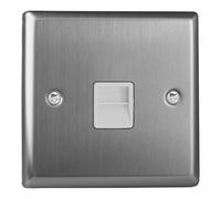 Varilight Single Telephone Socket - Classic Brushed Steel with White Insert
