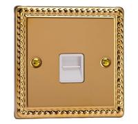 Varilight Single Telephone Socket - Classic Georgian Brass With White Insert