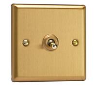 Varilight Single Toggle Light Switch 2-Way - Classic Brushed Brass With Polished Brass Toggle, Xbt1