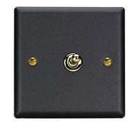 Varilight Vogue Collection Matt Black 1 Gang 1 or 2-Way 10 Amp Toggle Switch with Brass Toggle