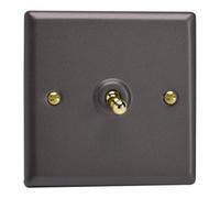 Varilight Single Toggle Light Switch 2-Way - Vogue Slate With Polished Brass Toggle, Xyt1V.sl