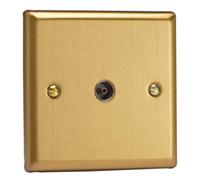 Varilight Single Tv Socket Co-Axial - Classic Brushed Brass With Plain Insert, Xb8