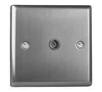 Varilight Single Tv Socket Co-Axial - Classic Brushed Steel With Plain Insert, Xt8