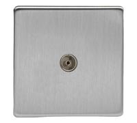 Varilight Single Tv Socket Co-Axial - Screwless Brushed Steel With Plain Insert, Xds8S