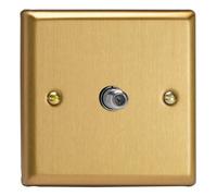 Varilight Single Tv Socket F-Type Satellite - Classic Brushed Brass With Plain Insert, Xb8S