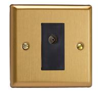 Varilight Single Tv Socket Isolated Co-Axial - Classic Brushed Brass With Black Insert, Xb8Isob