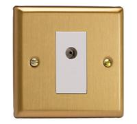 Varilight Single Tv Socket Isolated Co-Axial - Classic Brushed Brass With White Insert, Xb8Isow