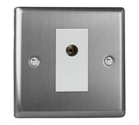 Varilight Single Tv Socket Isolated Co-Axial - Classic Brushed Steel With White Insert, Xt8Isow
