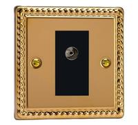Varilight 1-Gang TV Socket, Isolated Co-axial Classic Georgian Brass with Black Insert