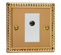 Varilight 1-Gang TV Socket, Isolated Co-axial Classic Georgian Brass with White Insert