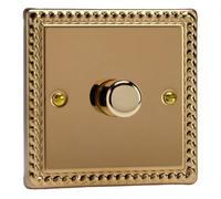 VARILIGHT - Georgian Brass - Classic - 1-Gang 2-Way V-Com Push On/Off Rotary LED Dimmer 1 x 0-100W - KGP101