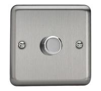 Varilight Single V-Com Rotary 2-Way Led Dimmer 1 X 0-100W - Value Matt Chome With Brushed Steel Knob, Ksp101