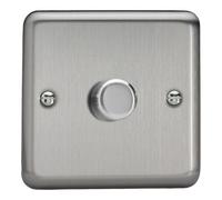 Varilight Single V-Com Rotary 2-Way LED Dimmer 1 x 0-100W - Value Matt Chome With Brushed Steel Knob, KSP101