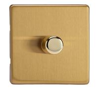 Varilight Single V-Dim Rotary 2-Way Dimmer 1 X 60-400W - Screwless Brushed Brass With Polished Brass Knob, Hdb3S
